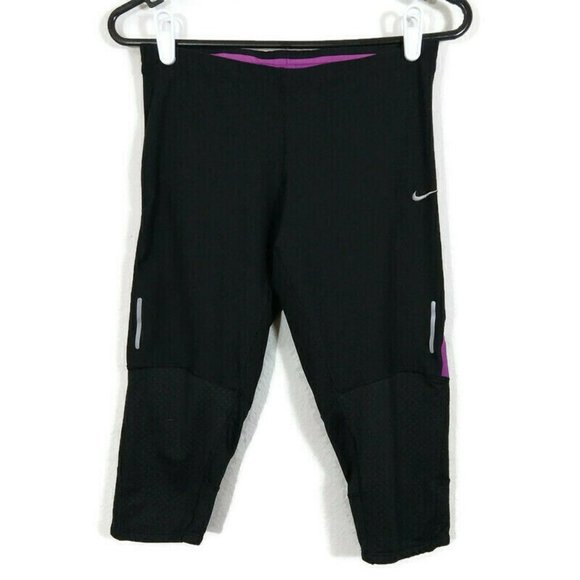 NIKE Dri-Fit Women's Epic Mesh Insert Capri Leggings Reflective Black Sz S (26") - Picture 1 of 12